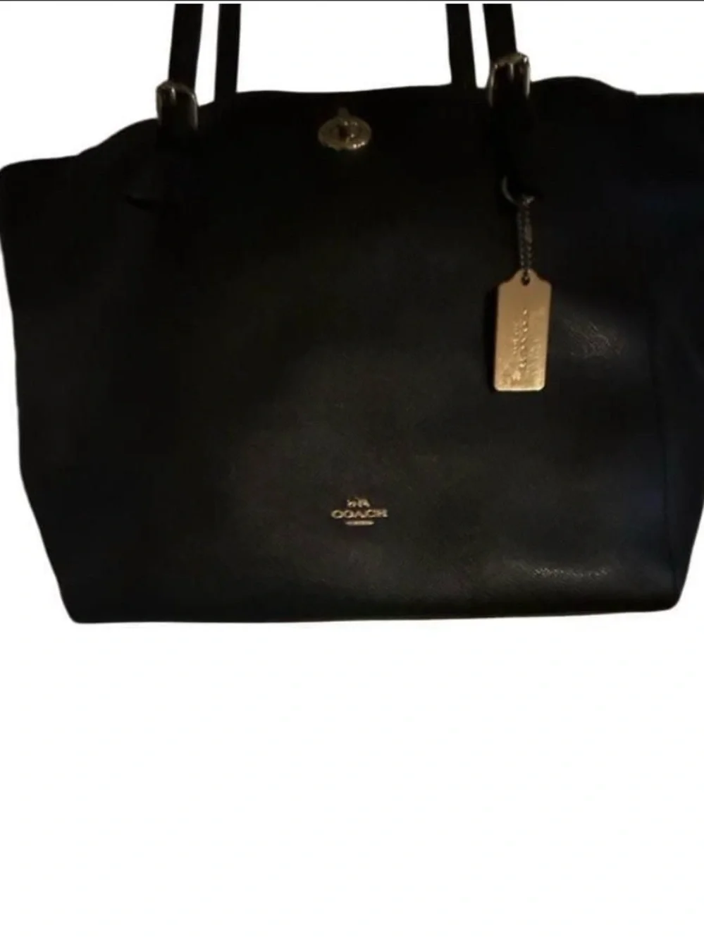 Coach Black Leather Tote with Gold Accent Tag